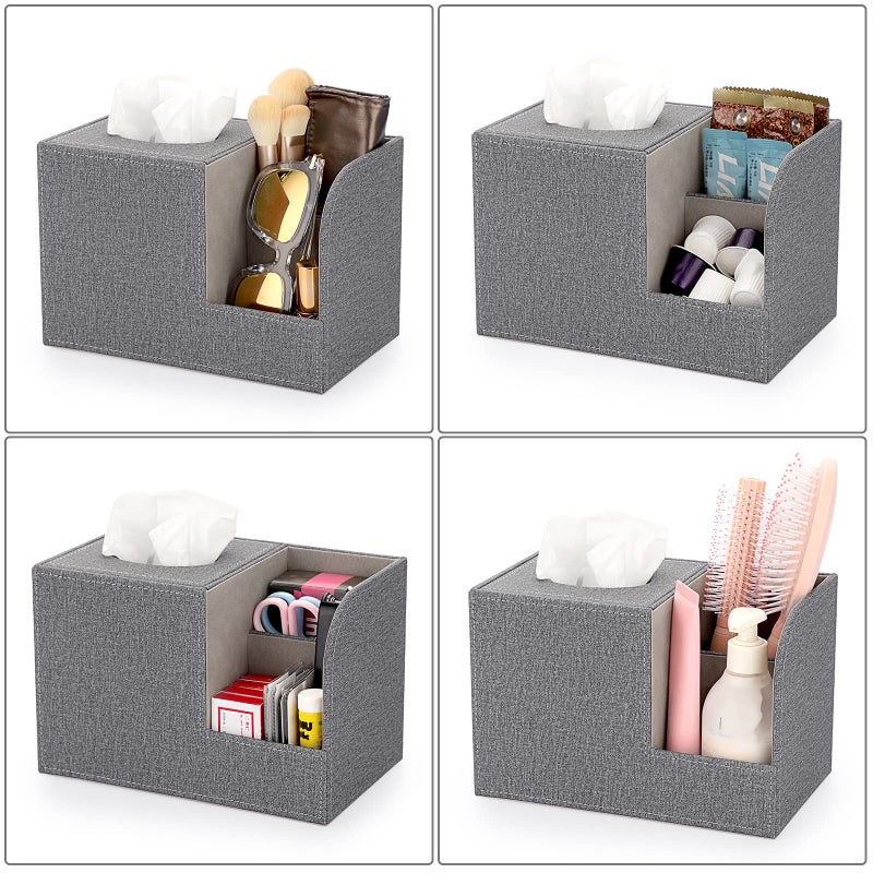 Sumnacon Square Linen Tissue Box Cover - Decorative Cube Tissue Box Holder with Side Organizer  Modern Tissue Box for Living Room Vanity Night Stand Table Countertop Office  Grey - Image 5